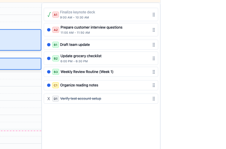 Right task list in Time View