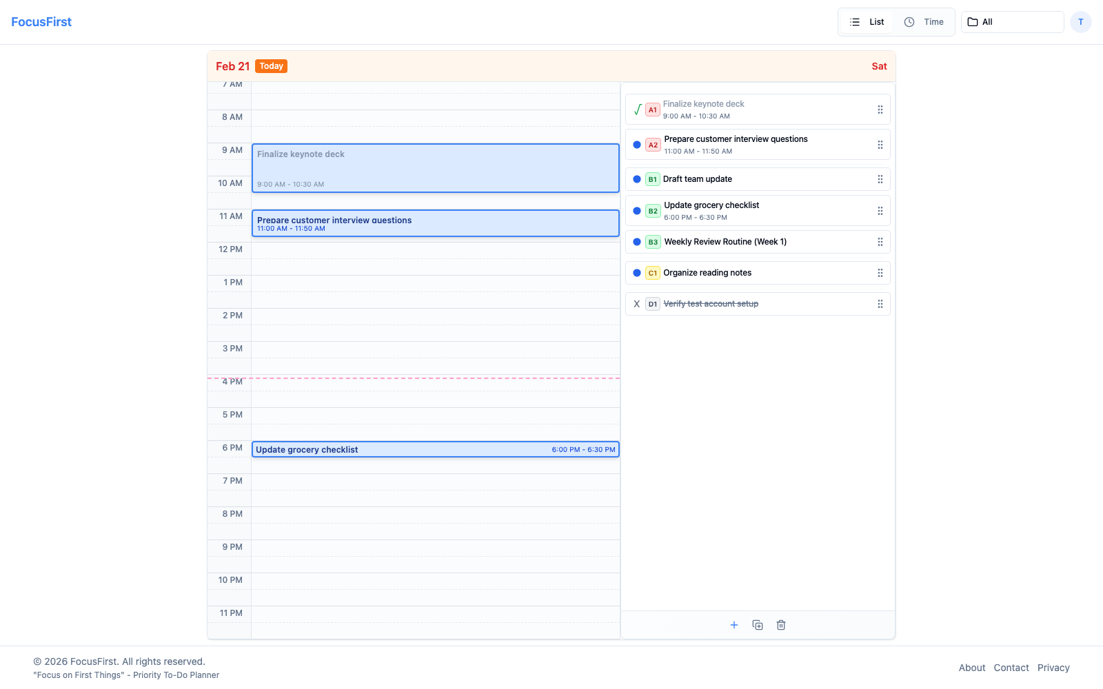 FocusFirst Time View with execution blocks
